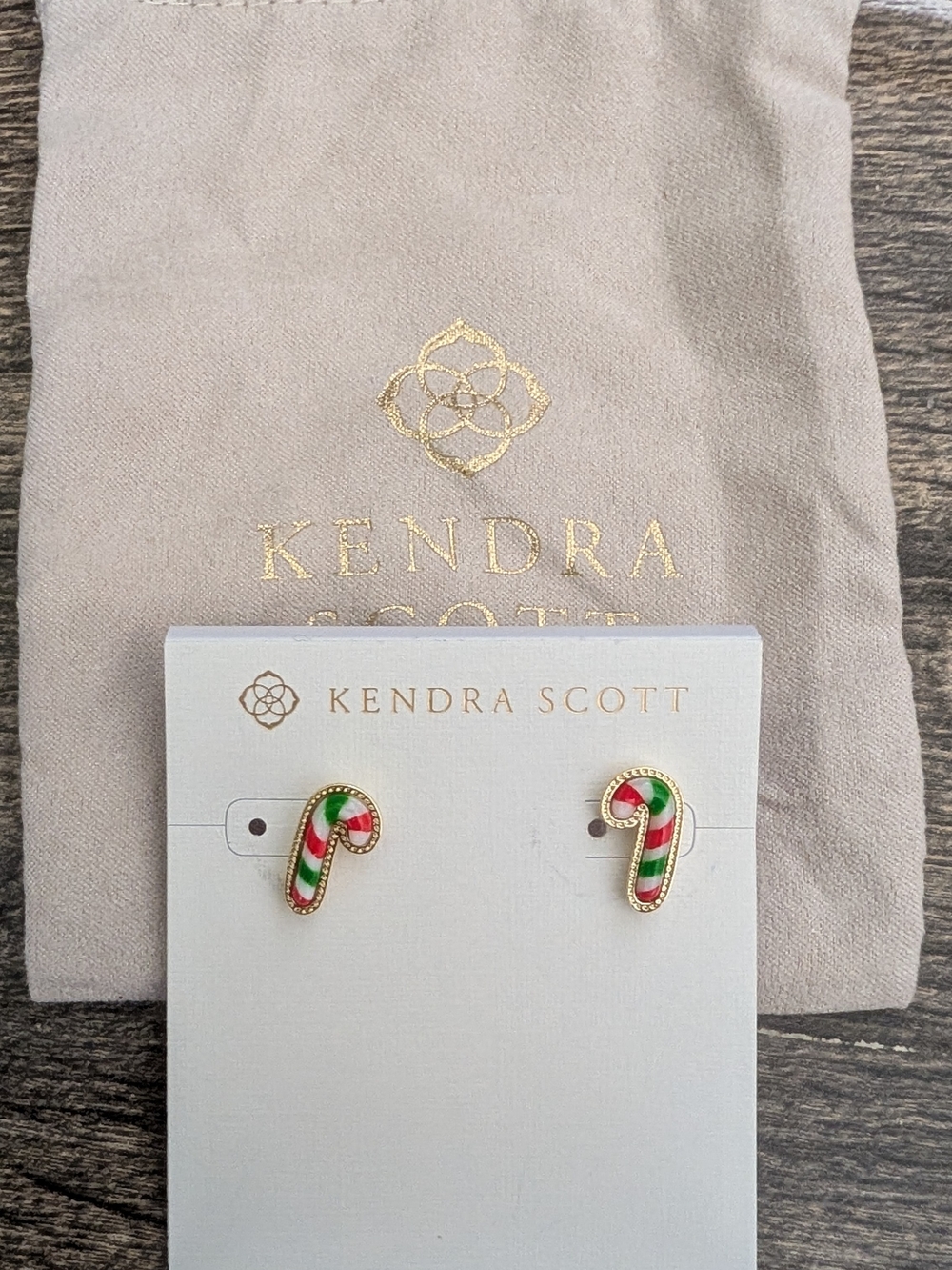 Kendra Scott Kids Candy Cane Stud Earrings - Red, Green & White